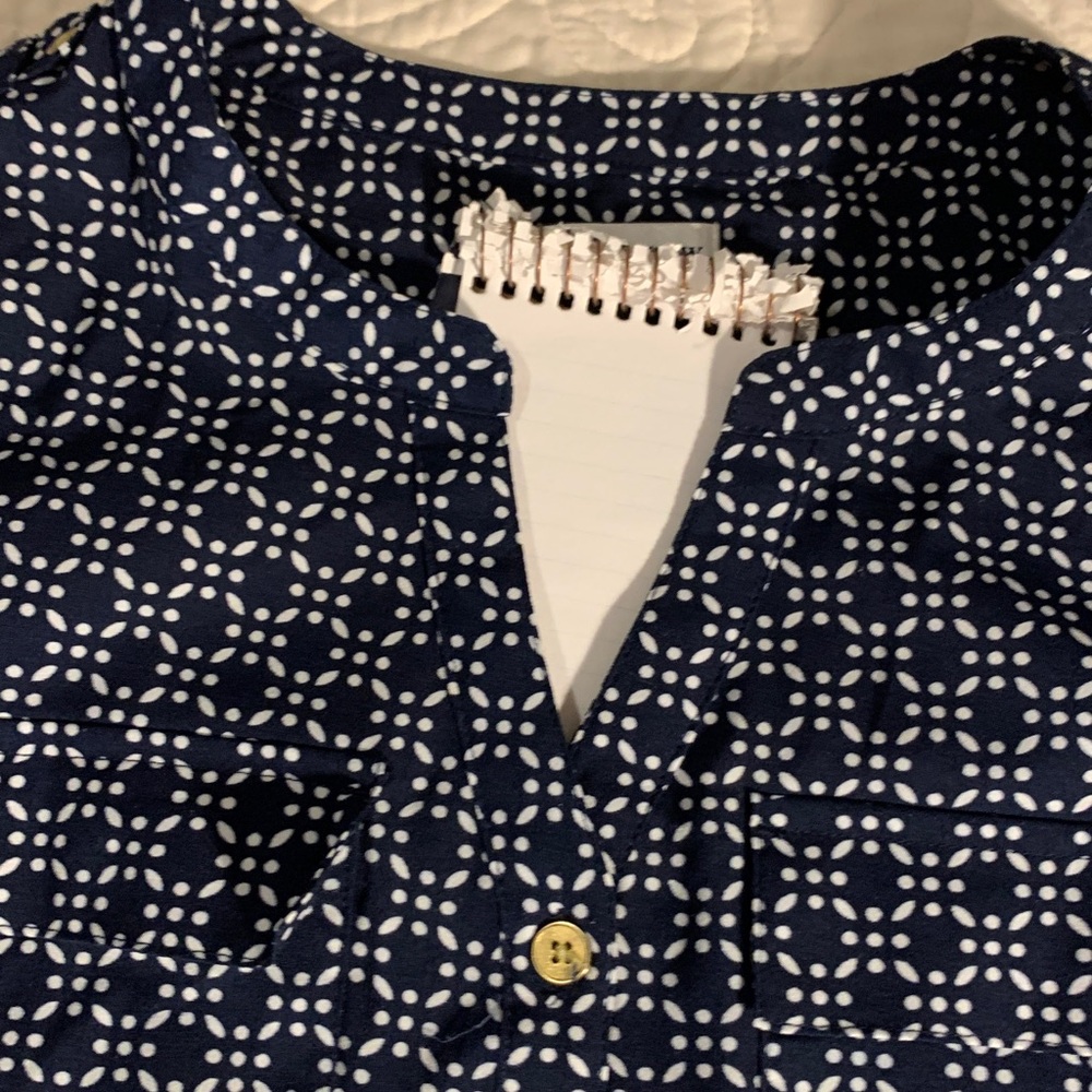 croft & barrow Navy and White Printed Button-Front Top - Picture 6 of 13